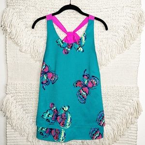 LILLY PULITZER teal blue I've Got Butterflies tie back Maris tank top M